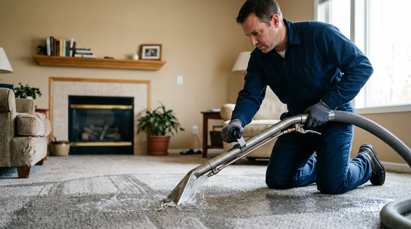 Water damage restoration technician working near Bradford, NY